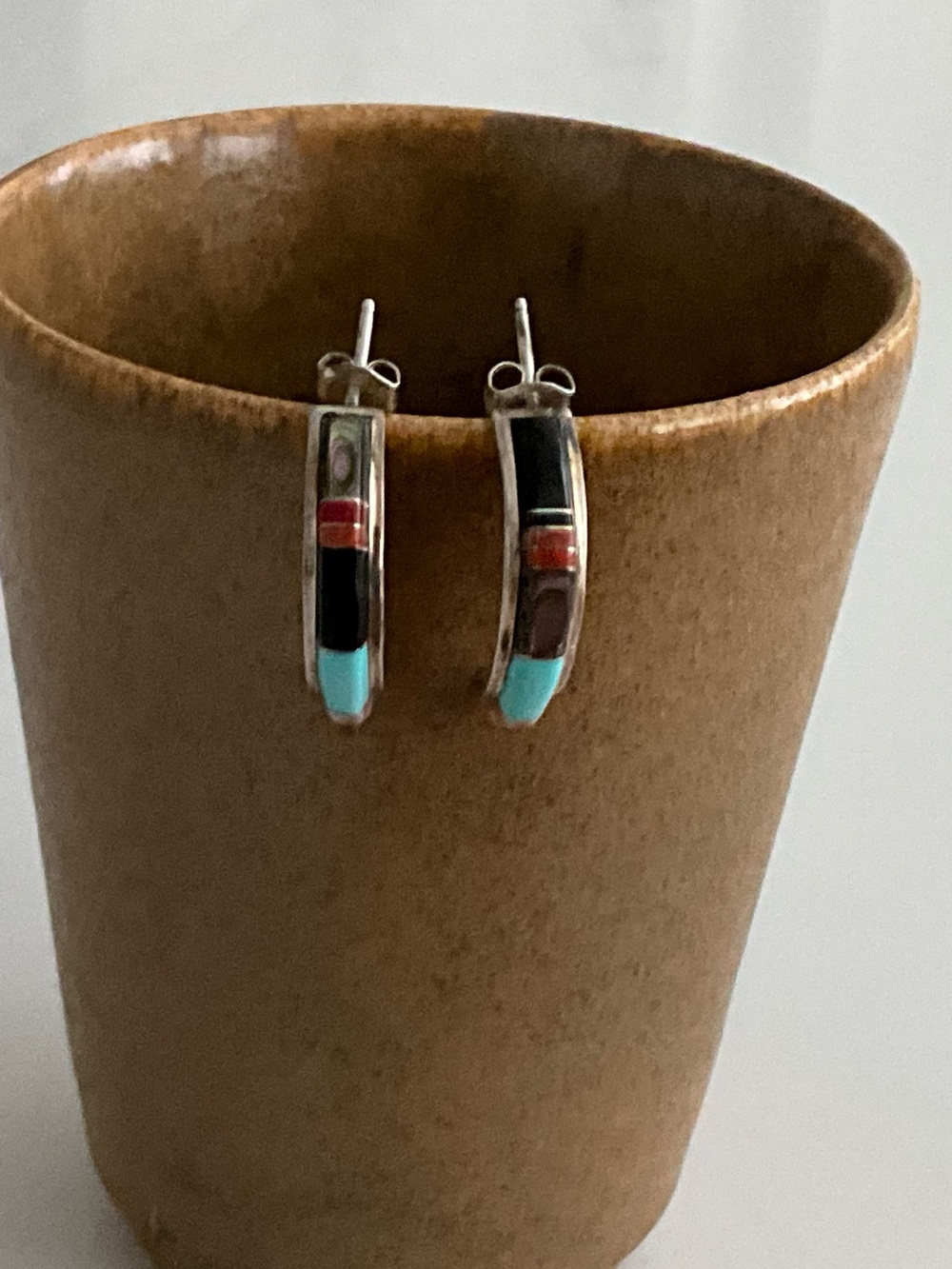 Mexican silver and multi stone facetted hoops, beautiful